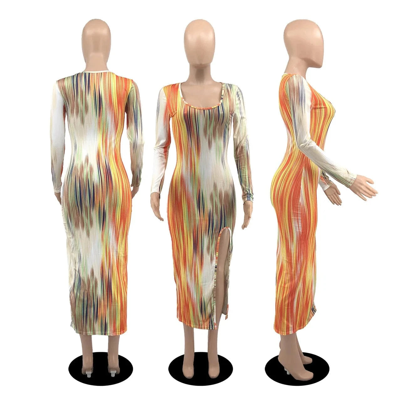 XS clothing Long Sleeve Dress with Slit Stretch Tight Midi Ladies Dresses Casual Women Colorful Bodycon Cheap Woman Dress