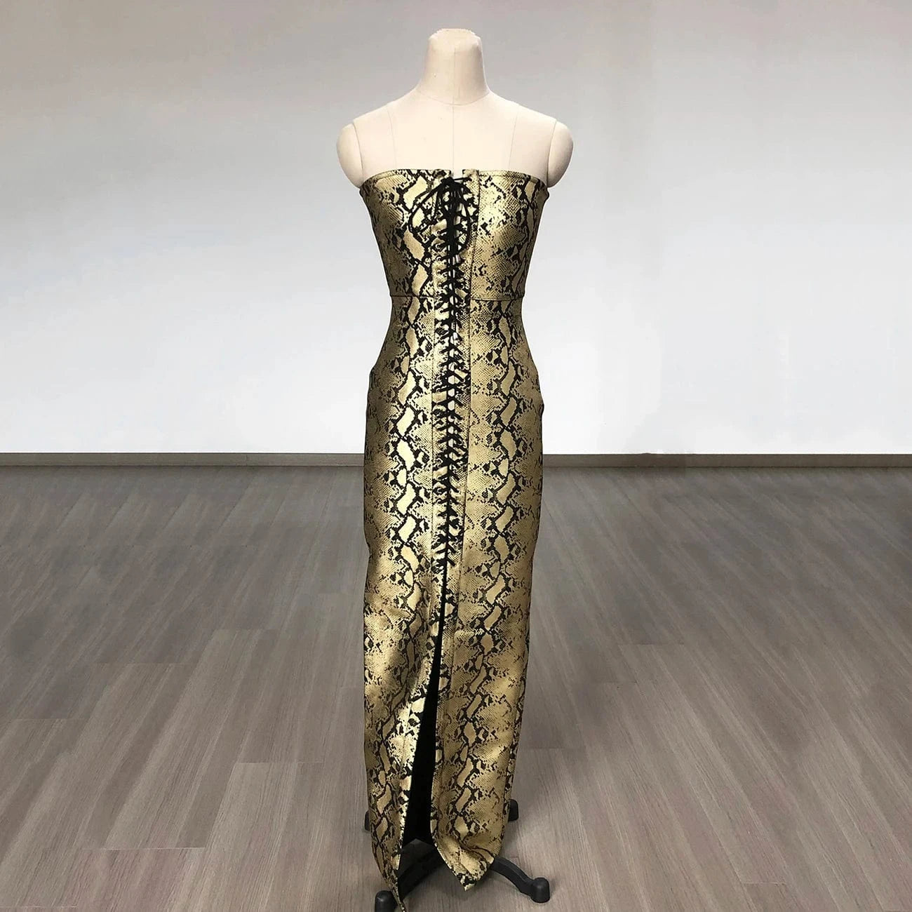 XS / Golden New Arrivals Ladies Clothes Bodycon Golden Sexy Dresses Strapless Bandage Long Evening Prom Dress