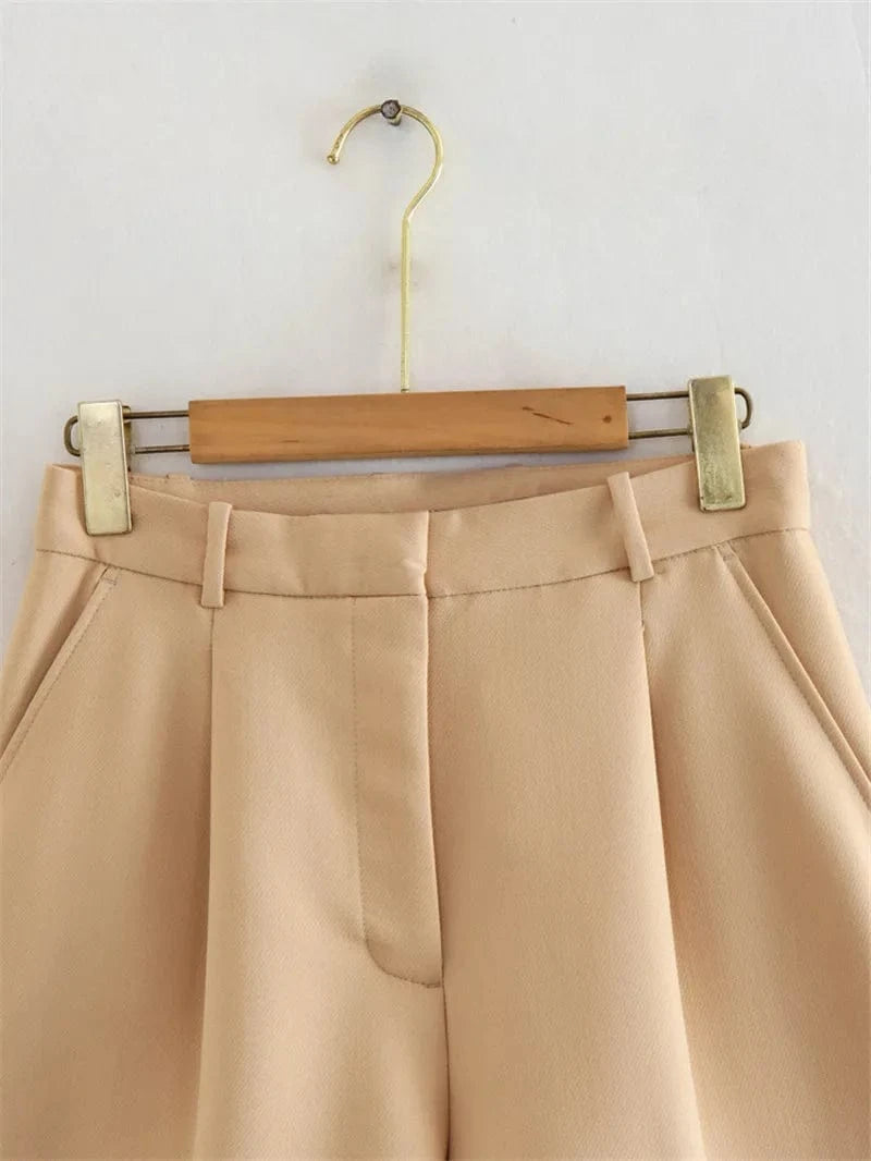 XS-L Summer New Women's Shorts European and American fashion versatile high waisted pleated casual shorts