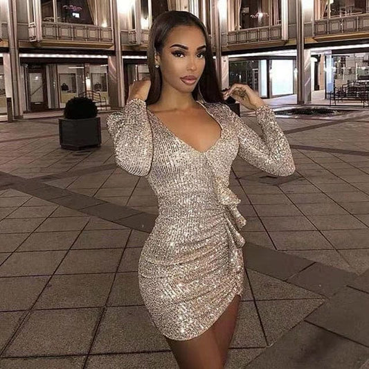 XS / Picture Color Temperament Women's Dress V Neck Waist Flounces Wrap Dress Waist Beads Bandage Skirt Famous Ladies Cocktail Dress