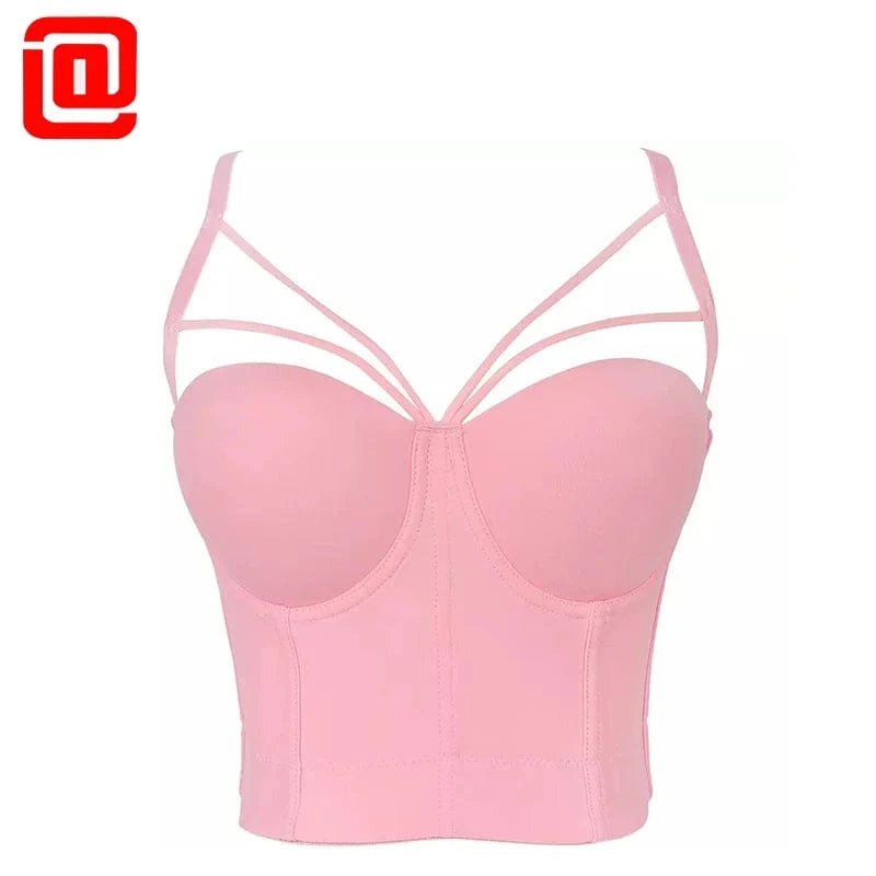 XS / Pink Wholesale Fashion Commuter Girl Crop Top With Straps Back Buckles Pure Corset Top Bustiers