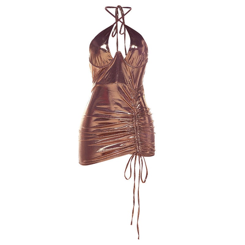 XS / Purple OUDINA New Wrap Chest Zipper Stitching Short Bodycon Wash Jean Dresses Denim Dress Women