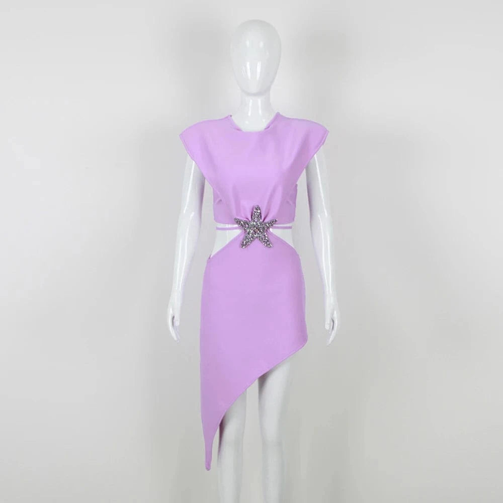 XS / Purple Women's Purple Sexy Elegant sleeveless Hollow Out Beaded Bandage Evening Dresses
