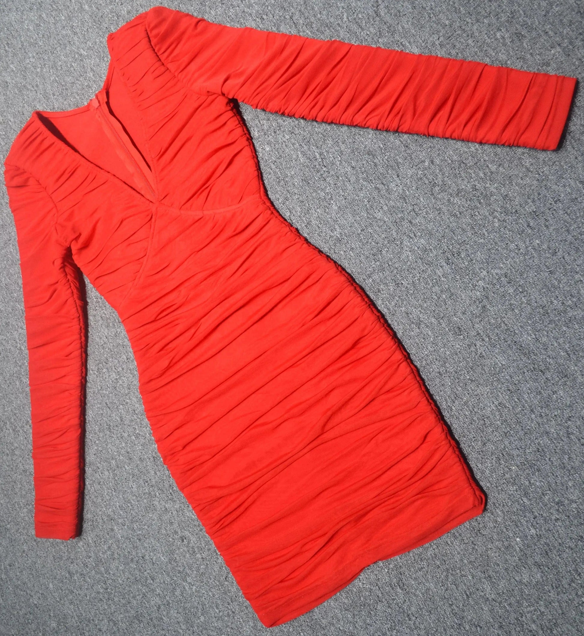 XS / Red High Quality Ladies Long Sleeve Sexy V Neck Slim Bandage Dress Mini