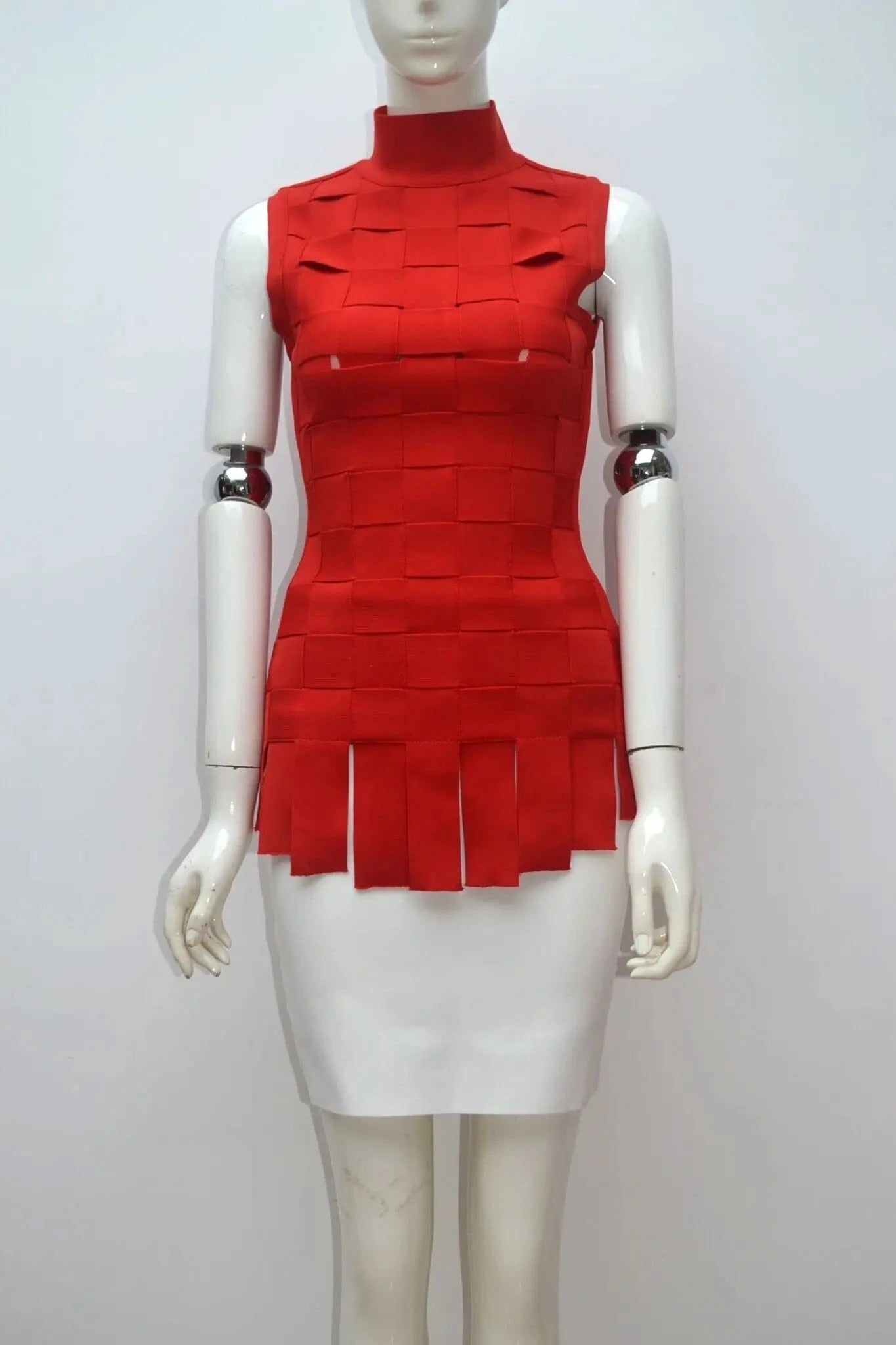 XS / Red Ladies Spring and summer style patchwork plaid sleeveless blazer elastic slim sexy skirt bandage two piece set