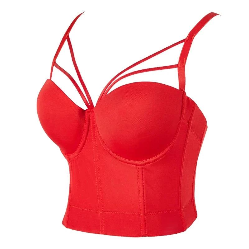 XS / Red Wholesale Fashion Commuter Girl Crop Top With Straps Back Buckles Pure Corset Top Bustiers