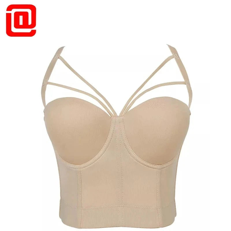 XS / Skin color Wholesale Fashion Commuter Girl Crop Top With Straps Back Buckles Pure Corset Top Bustiers