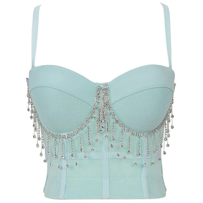 XS / Sky Blue Wholesale rhinestone color women's corset tights