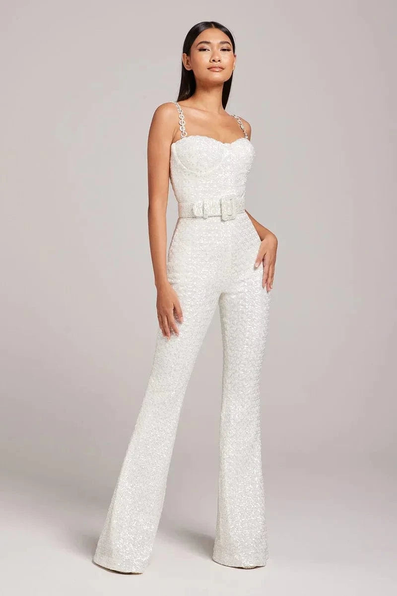 XS / White New Fashion Women's Bodycon Sequined Backless Strap Sleeveless Strap Jumpsuit