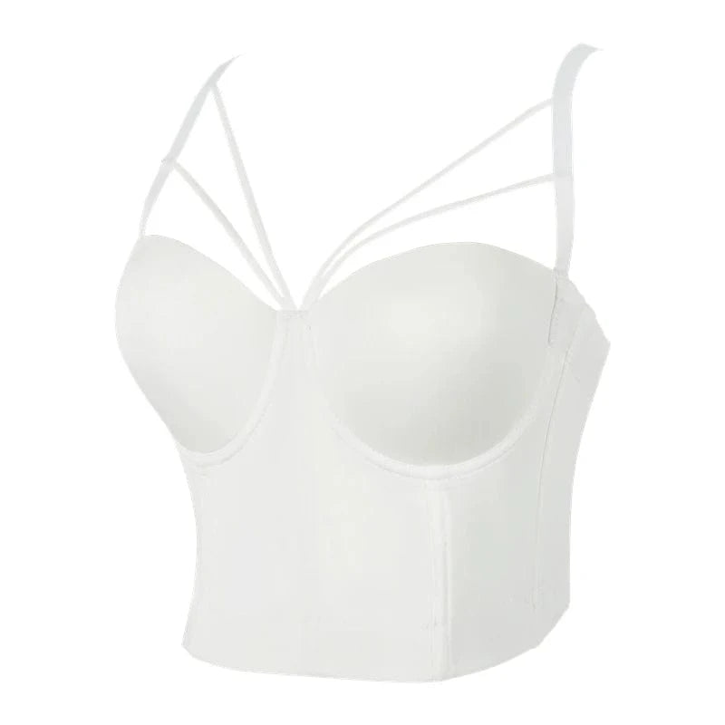 XS / White Wholesale Fashion Commuter Girl Crop Top With Straps Back Buckles Pure Corset Top Bustiers