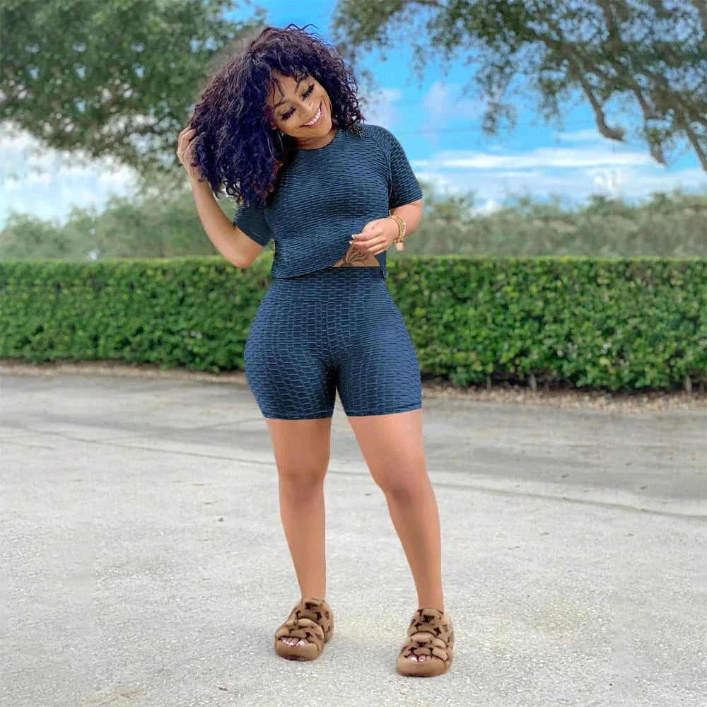 XS XXXL Two Piece Short Suits Woman Clothing Workout Wear Jogging Outfits Tracksuit Summer 2 Piece Sport Set For Women