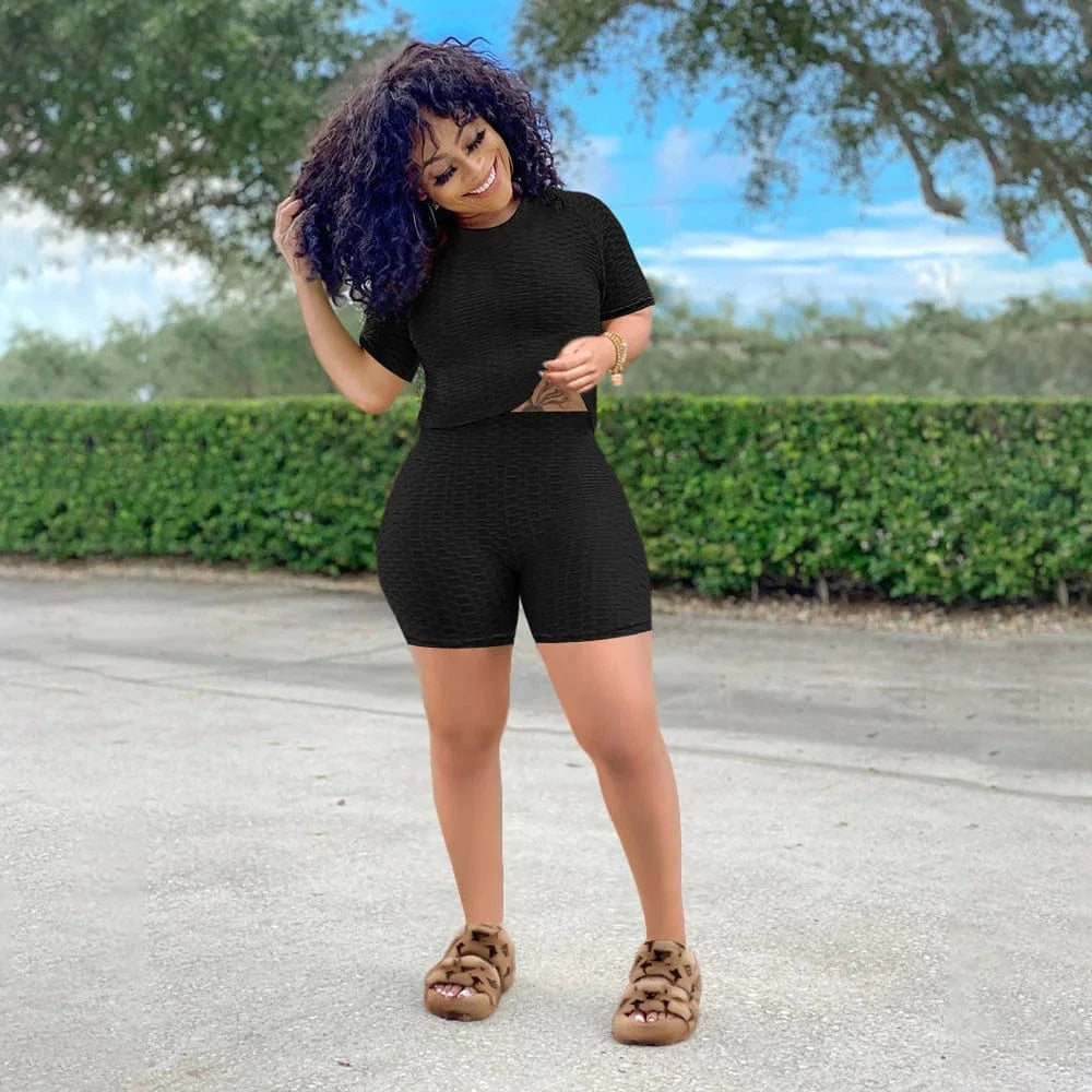 XS XXXL Two Piece Short Suits Woman Clothing Workout Wear Jogging Outfits Tracksuit Summer 2 Piece Sport Set For Women
