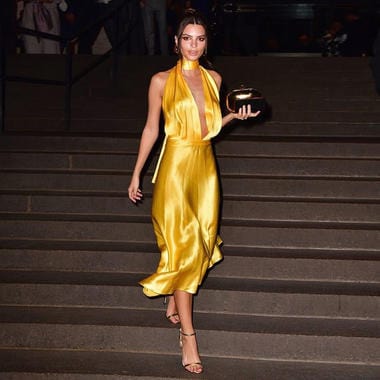 XS / Yellow BH7400 European And American Fashion Neckband Satin Dress Cocktail Party Prom Dress Slim Fishtail Sexy Dress