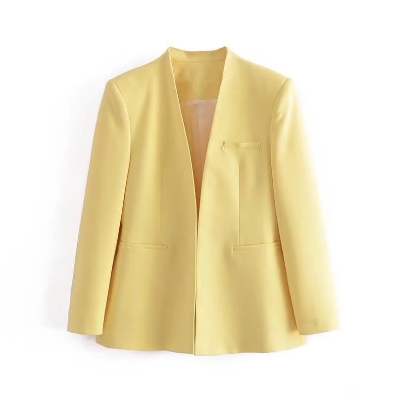 XS / Yellow clout Female Office Coats OL Chic Suit Autumn Hooks Closed Pockets Slim Pink Blazers Women 2023 Casual Green Jacket