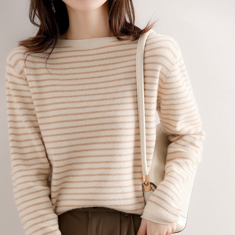 XXL / Beige 2022 Sweater Women's Long-Sleeved Round Neck Loose Color Matching Base Shirt Wholesale