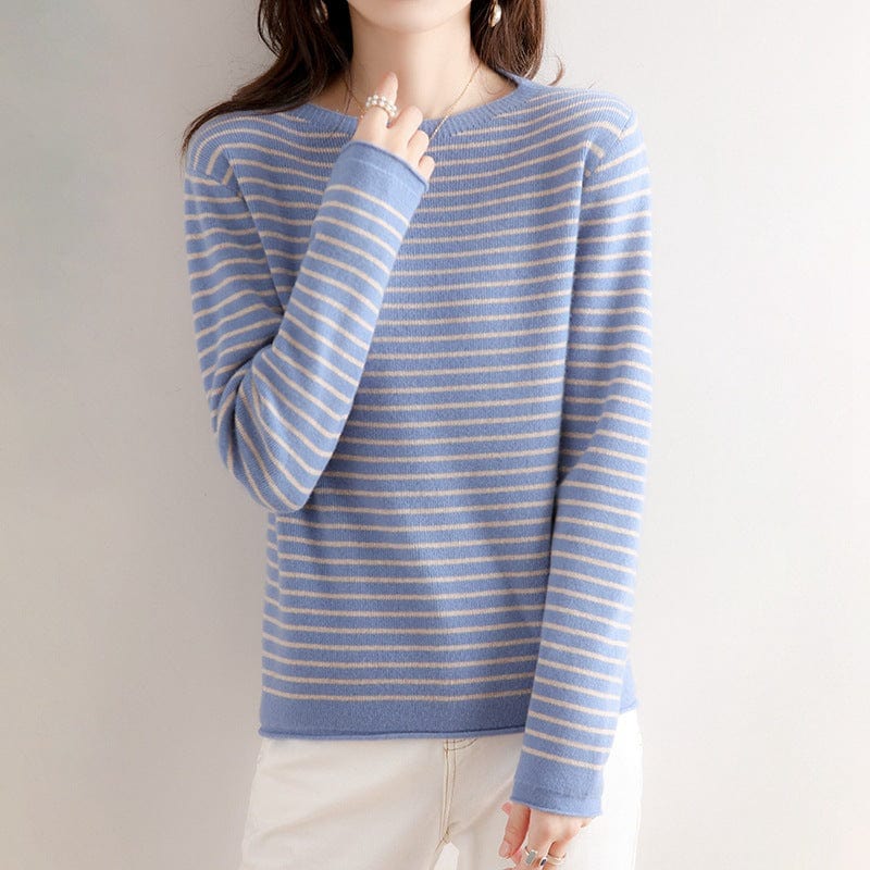 XXL / Blue 2022 Sweater Women's Long-Sleeved Round Neck Loose Color Matching Base Shirt Wholesale