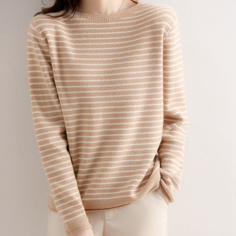 XXL / Camel 2022 Sweater Women's Long-Sleeved Round Neck Loose Color Matching Base Shirt Wholesale