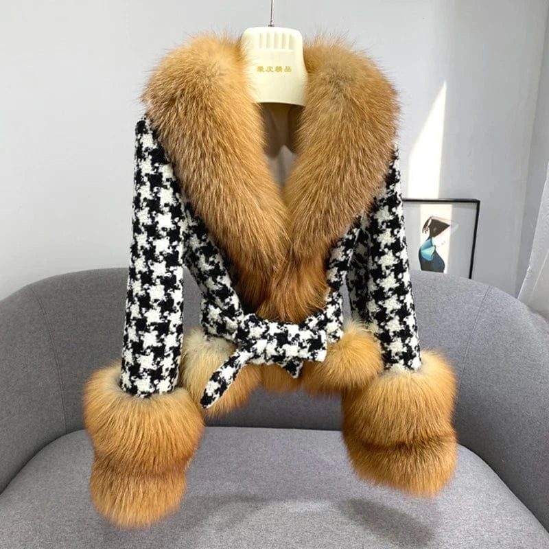 XXL(cost bust 112cm) / Red Fox Hot Sale Winter Custom Short Style Women Cashmere Wool Coat with Fox Fur Collar