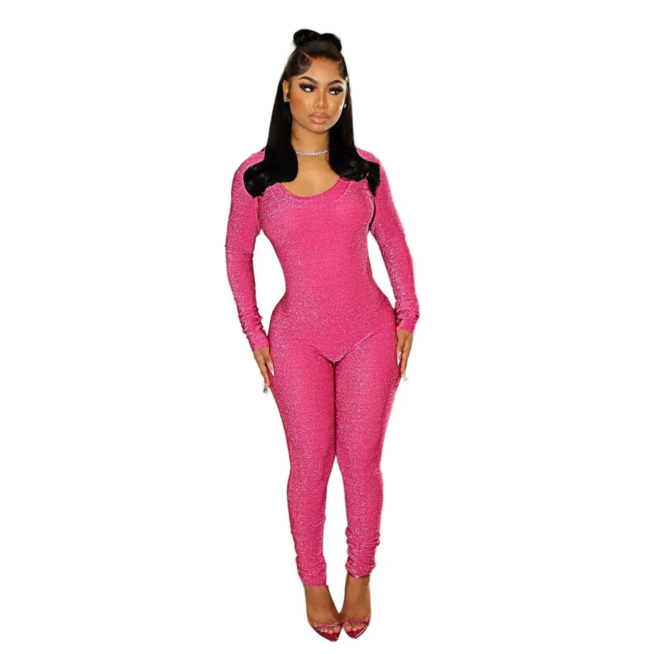 XXL / Fuchsia Autumn and winter new deep V back hooded slim nightclub style cut-out sexy jumpsuit
