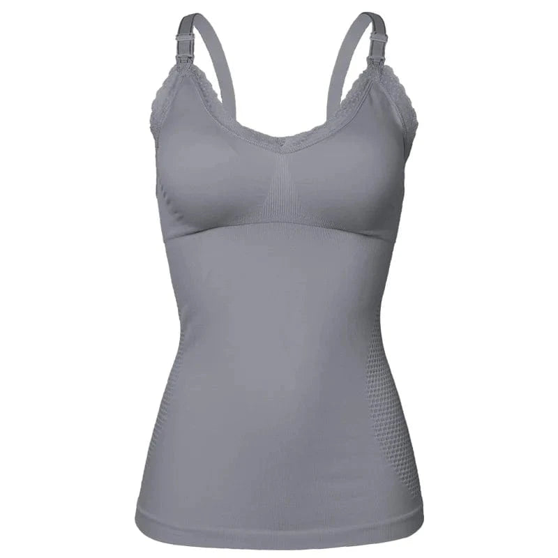 XXL / Gray Front Open Breastfeeding Vest Bra One Piece Seamless Wireless Lace Camisole Maternity Nursing Tank Top With Build-in For Womens