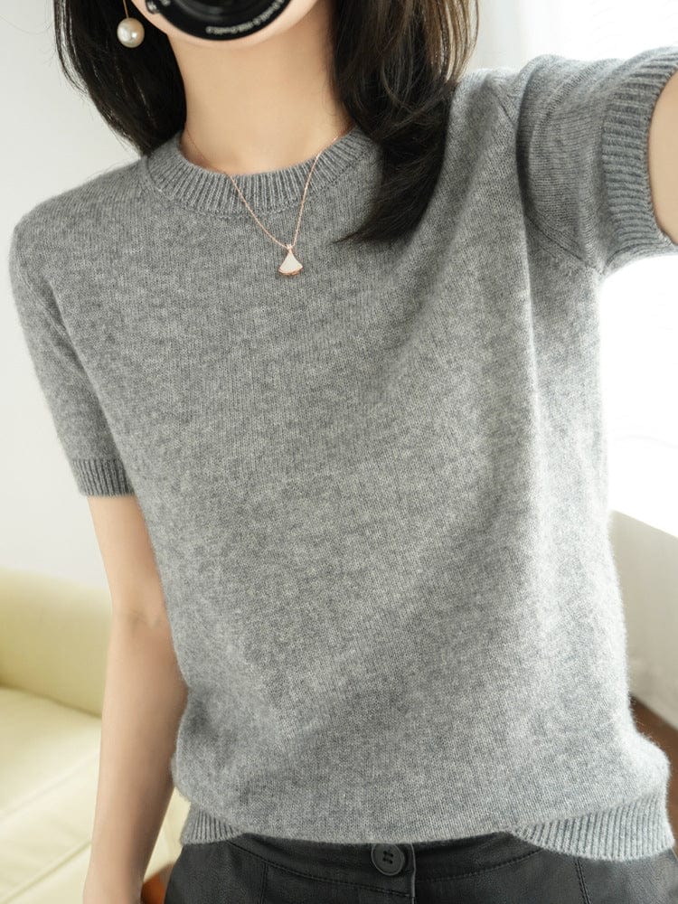 XXL / Gray Pullover Women's Non-Cashmere Round Neck Short Sleeve Loose T-Shirt Inner Sweater Bottoming Spring Autumn Top