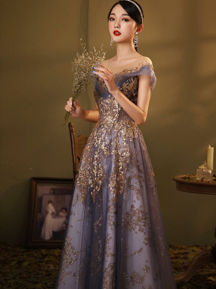 XXL / Purple / Floor Length Elegant Sequin lace  women party sexy back open gown prom  evening dress