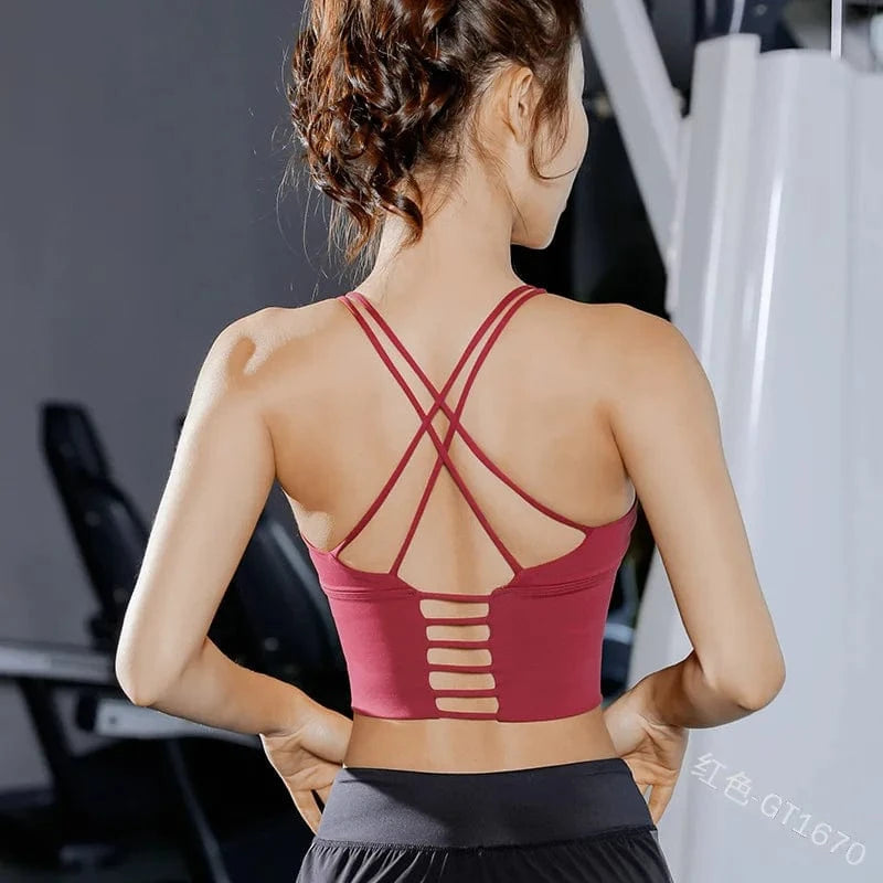 XXL / Red Plus Size Cross Beauty Back Sujetador Deportivo Seamless Wireless Running Yoga Bra Fitness Open Back Sports Bras For Womens