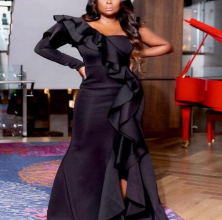 XXXL / black Sexy One Shoulder Backless Asymmetrical Red Maxi Women Evening Dresses