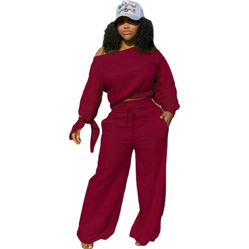 XXXL / Wine Fashion Plus Size Clothes 2022 Winter Casual Women's Sweater Cotton Pants Set Tracksuits Two Piece Sets For Women
