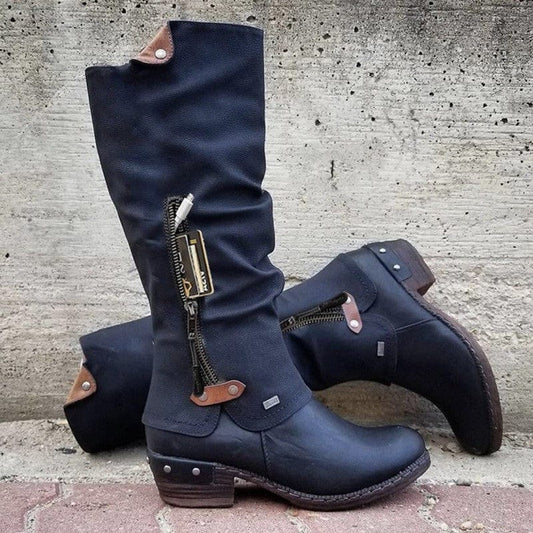 XZ179 Women Fashion Vintage Ethnic Style Cowboy Boots Mid High High Quality Fashion Fall Boots