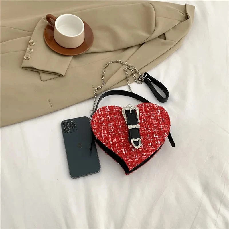Y2K Fashion Love Heart Crossbody Bags For Women New Woolen Tweed Shoulder Bag Sweet Ladies Handbags Designer Women Clutch Bags