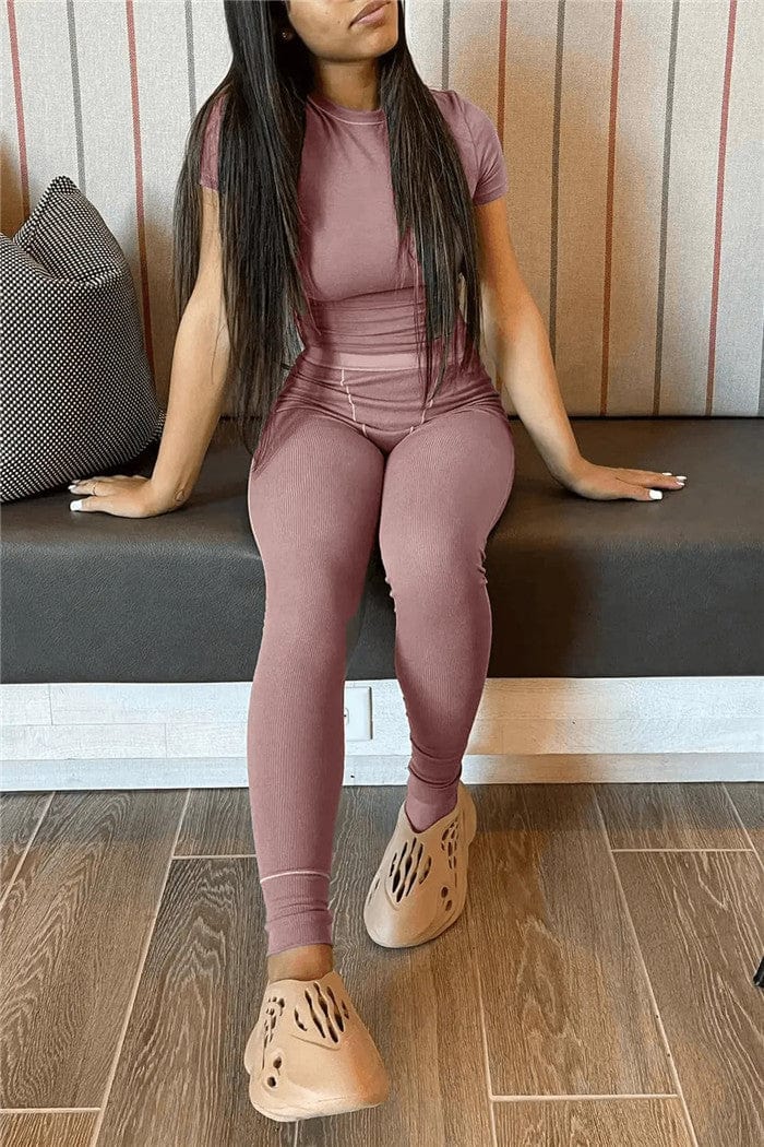 Y8773-2023 new arrivals solid color lady lounge wear 2 piece legging set with crop top