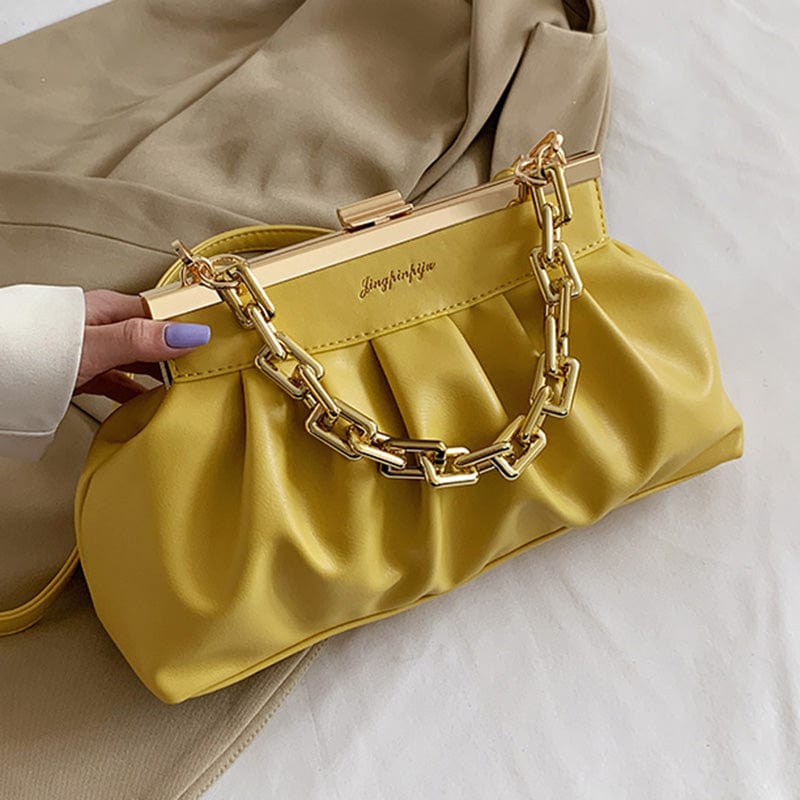 Yellow 2022 New Chains Designer Cloud Clutch Bag Dumpling Shoulder Bag Clip Purse Leather Women Pleated Handbags