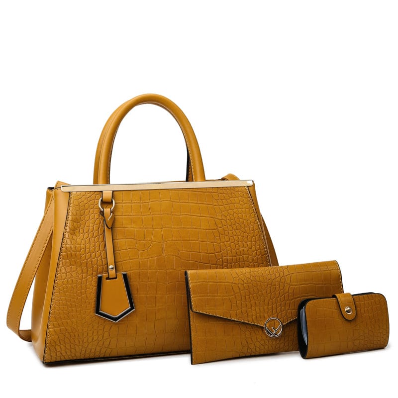 Yellow 2022 New Crocodile Pattern Purse Set for Women Luxury Vegan Leather Handbag Sets 3 Pieces Lady Hand Bags