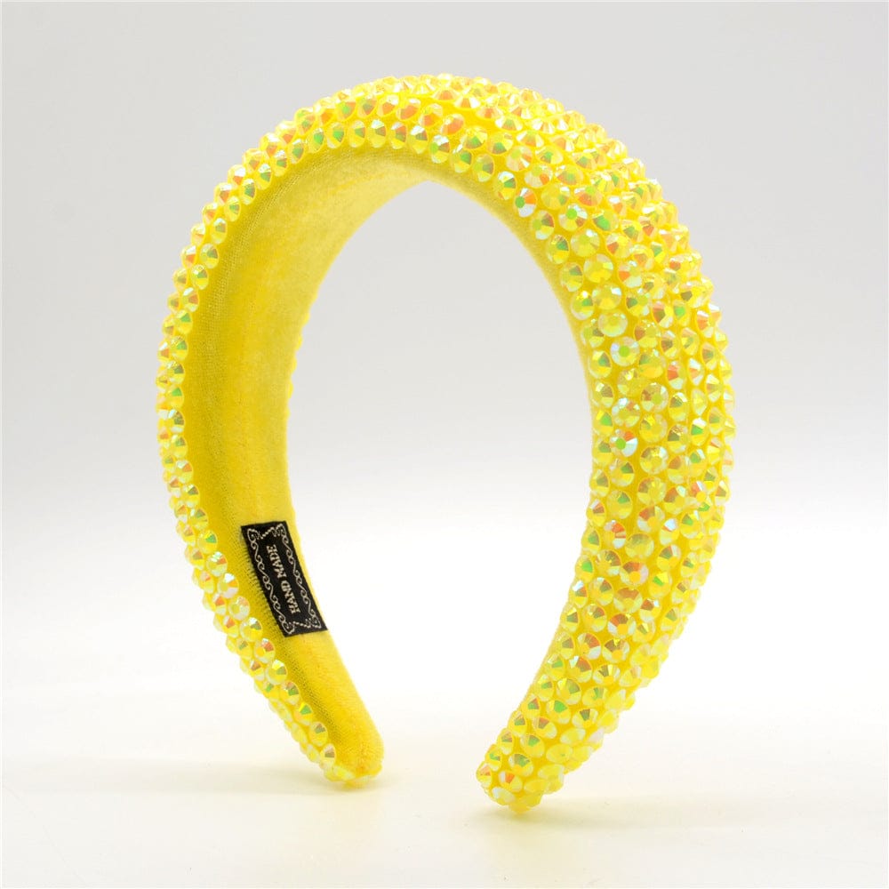 Yellow Baroque elastic hair bands full drill sponge hair band girls drill Korean version wide edge crystal silk hair band