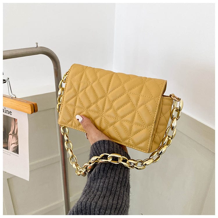 Yellow New Korean version 2022 fashion quilted designer leather purse simple girl chain shoulder armpit bag