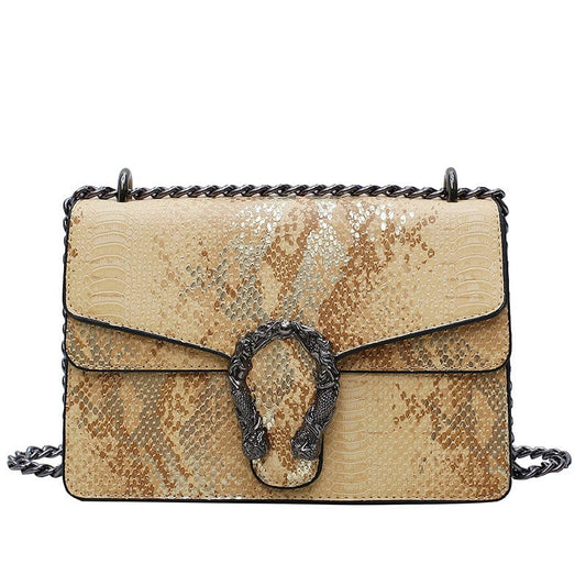 Yellow Trendy Fashion Luxury Brand Designer Chain Crossbody Small Flap Bag Ladies Snake Skin Handbags for Women Leather