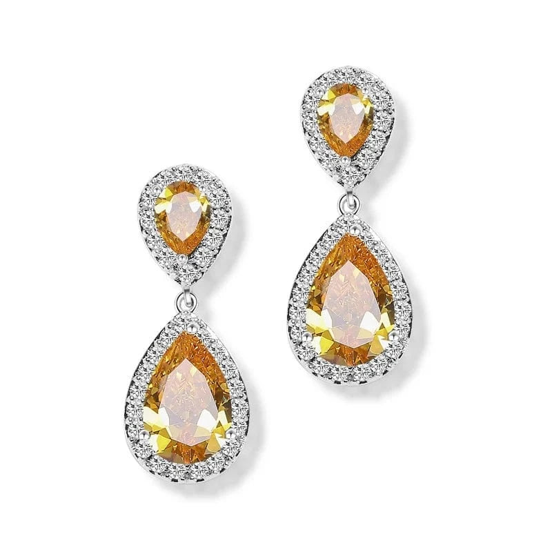 Yellow Wedding Simple Zirconia Stone Stud Earring Tear drop earrings jewelry for women