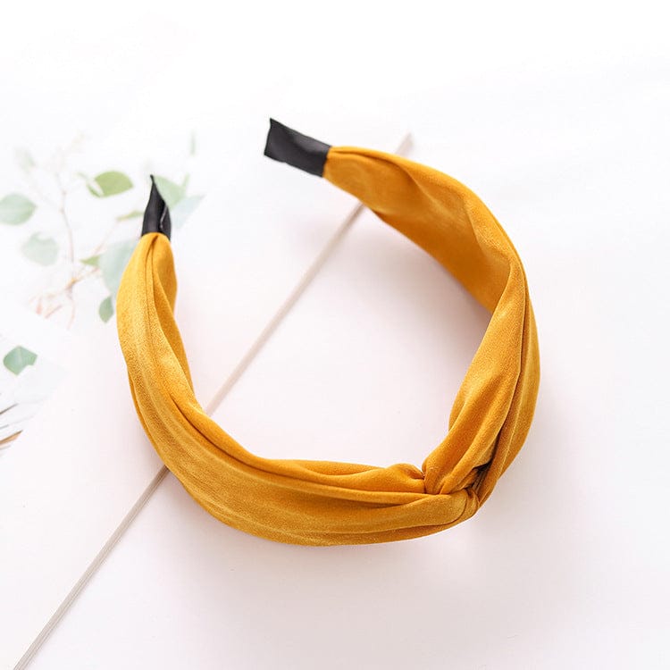 Yellow Wholesale Custom Korea Twill Fabric Plain bow headband Handmade Knot make up headband