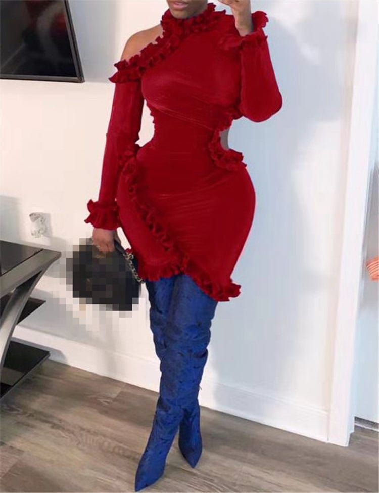 YH Wholesale womens autumn solid color velvet long sleeve mini dresses