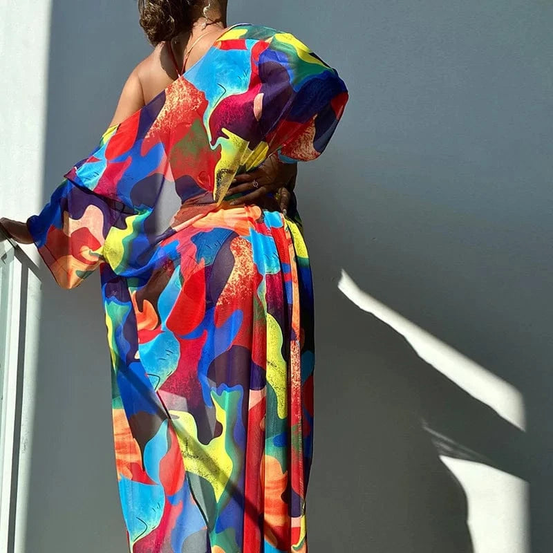 YILIMI Mature women sexy bathing suit tie-dye print bodysuit swimwear with beach cover ups dress