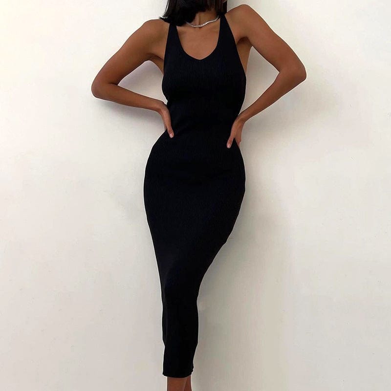 YILIMI New Fashion Backless Cross Chain Halter Long  Dress Women Sexy Party Evening Dress