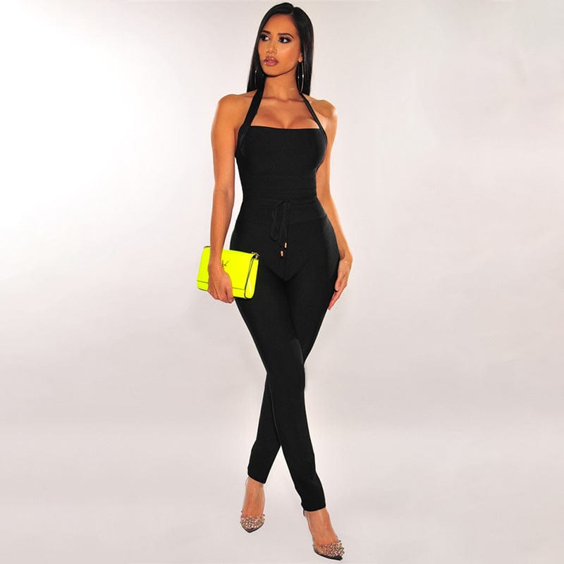 YILIMI  Solid Color Halter Drawstring Sling Sexy Jumpsuits Club Wear Backless Elegant Lady Jumpsuit