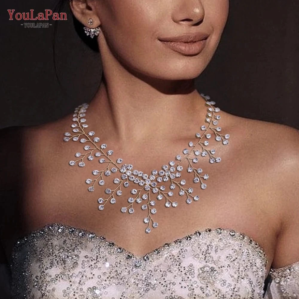 YouLaPan HN01 Hot Sale Rhinestone Necklace Jewelry Party Gift Silver Gold Color Choker Chain Wedding Necklace