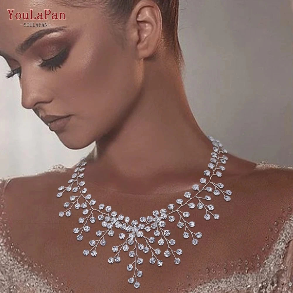 YouLaPan HN01 Hot Sale Rhinestone Necklace Jewelry Party Gift Silver Gold Color Choker Chain Wedding Necklace