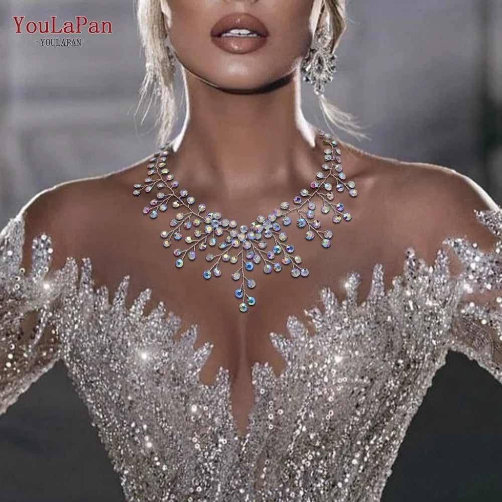 YouLaPan HN01 Hot Sale Rhinestone Necklace Jewelry Party Gift Silver Gold Color Choker Chain Wedding Necklace