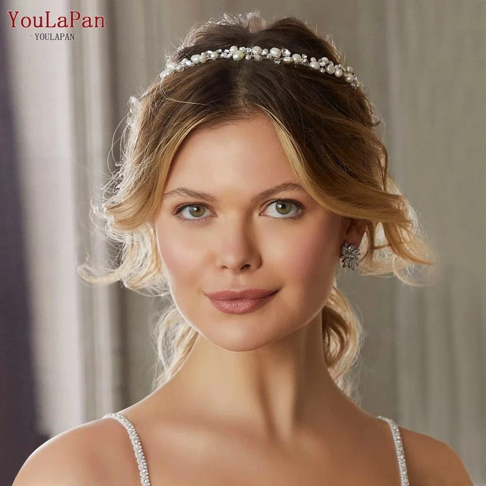 YouLaPan HP03 Fairy Pearl Headband Gold Silver Beads Organza Ribbon Hair Vine Girls Women Daily Party Wedding Hair Accessories
