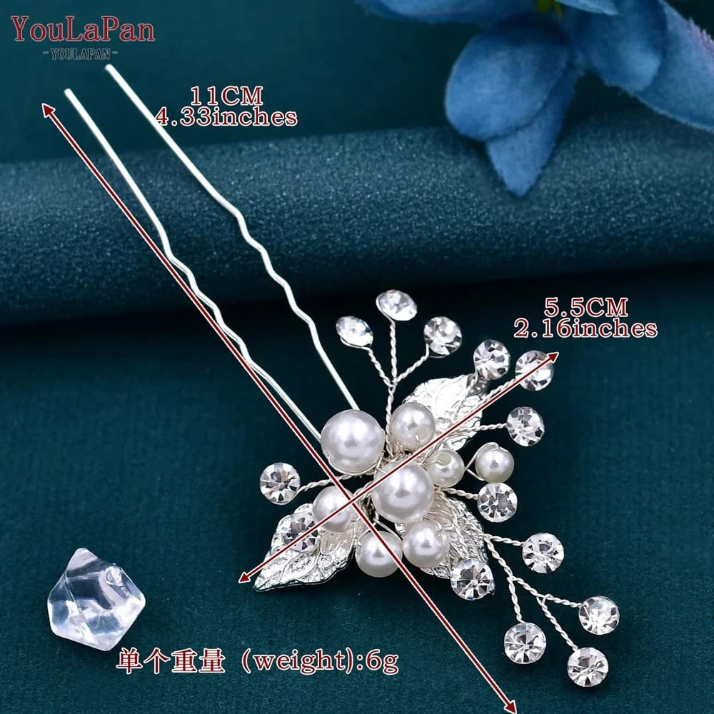 YouLaPan HP133 Alloy Leaf Rhinestone Headwear Wedding Banquet Woman Hair Accessories Bridal Bridesmaid Hair Fork Set