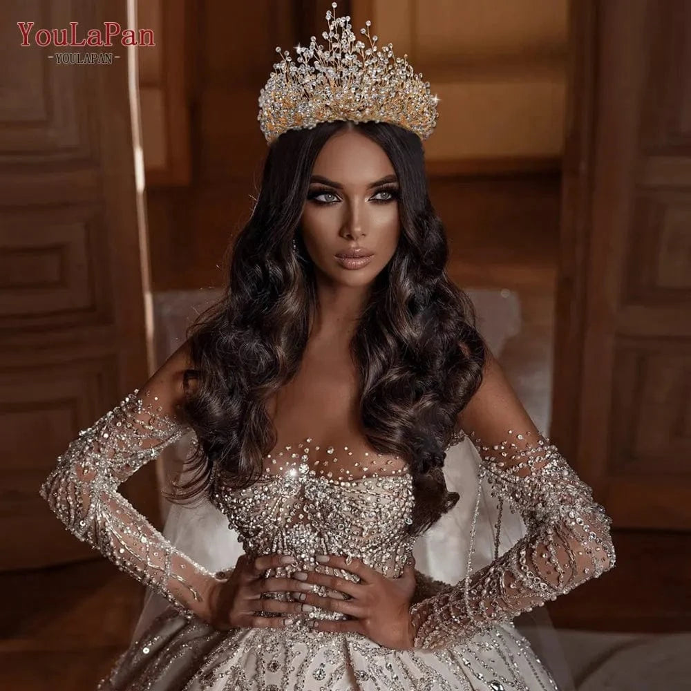 Youlapan HP193 Shiny Full Rhinestones Hair Band Pageant Hair Accessories Luxury Princess Wedding Crown Bridal Tiara