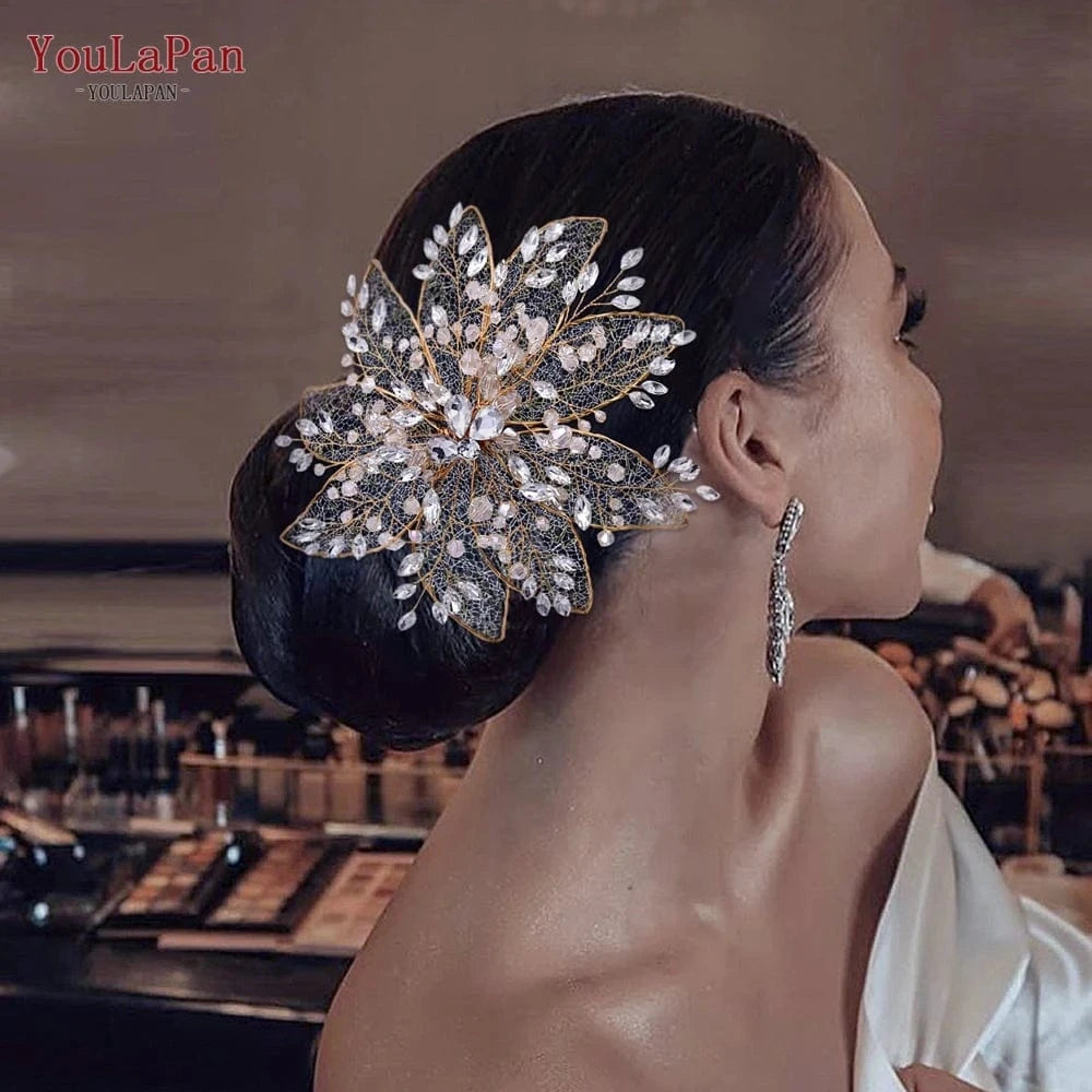 YouLaPan HP217 Popular Simulation Hollow Flower Women Hair Clips Party Hair Accessories Crystal Rhinestone Bridal Headpiece